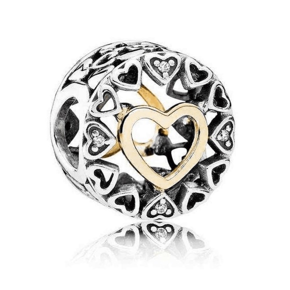 Retired Pandora Circle of Love Hearts Charm with CZ Stones EUC - Picture 1 of 8
